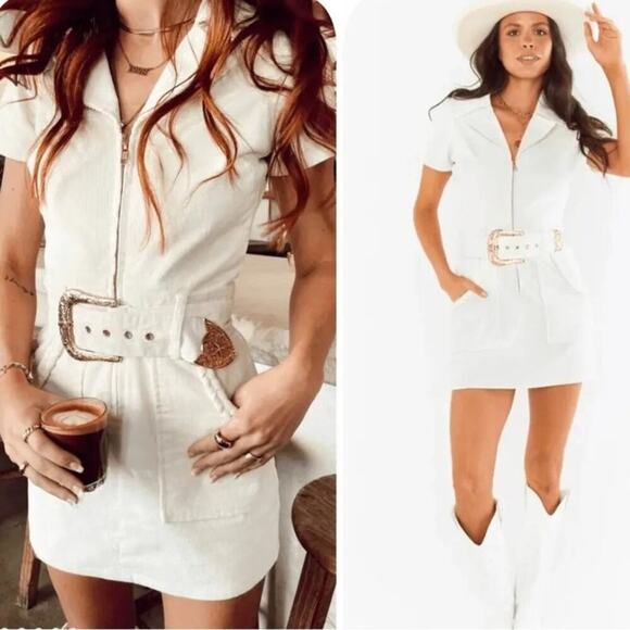 Show Me Your Mumu REVOLVE Outlaw Corduroy Mini Dress Cream Casual Sz Large - Picture 1 of 9